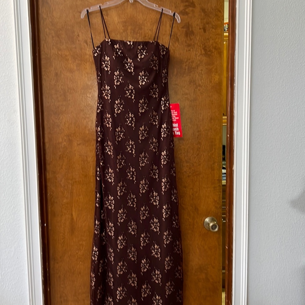 Brown lace evening gown